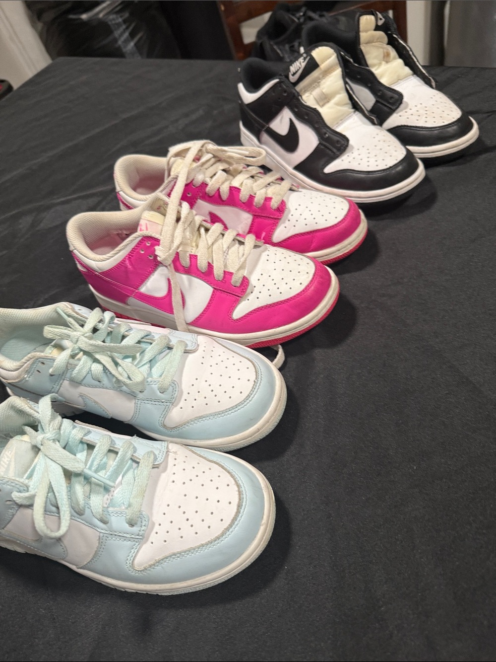 Nike Dunks Bigs Kids Low-Top Sneakers in Black, Pink, and Light Blue (Set of 3)